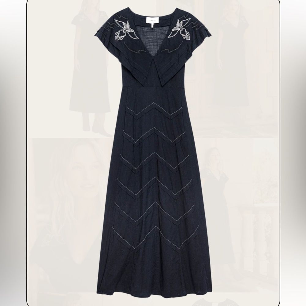 THE GREAT Beaded Partridge Black/Navy Blue Embellished Bird Midi Dress Size XS - Picture 5 of 14
